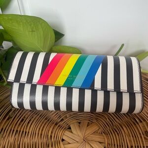 Henri Bendel Black & White Stripe Rainbow Accent Clutch / Wallet